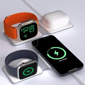 15W Portable Magnetic Wireless Charging Station Compatible with Mag-Safe Charger and iPhone15/pro max/14/13/12,for Apple Watch/iWatch Ultra/Series 9 8 7 6 5 4 3 2,for Airpods 3/Airpods pro