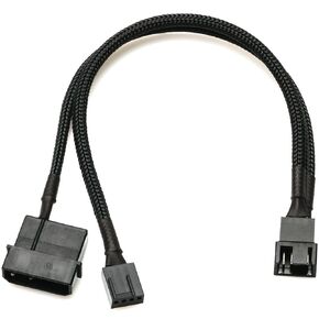 CRJ 4-Pin Molex to 4 PC Fan Power Adapter Cable - 12-inch (30cm), Black Sleeved - Power Up to Four 3-Pin & 4-Pin Computer Fans from an ATX 4-Pin Peripheral Molex Power Connector (12V - Full Speed)
