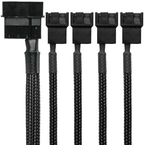 كابل محول الطاقة CRJ 4-Pin Molex إلى 4 PC Fan - 12 بوصة (30 سم)، أكمام سوداء - قم بتشغيل ما يصل إلى أربعة مراوح كمبيوتر 3-Pin و 4-Pin من موصل طاقة Molex المحيطي 4-Pin ATX (12V - كامل) سرعة)