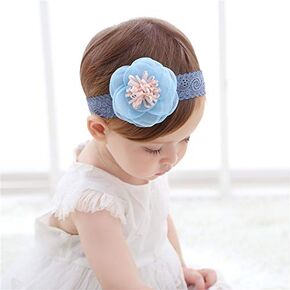 Blue Flower Baby Girls Headband Dainty Princess Head Flower Lace Floral Crown for Little Girls Headbands Soft Stretchy Head Wrap for Infant Toddler Hair Accessories
