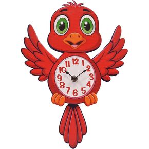 Mark Feldstein & Associates Cardinal Red Bird Swinging Tail Pendulum Pal Wall Clock, 12 Inch