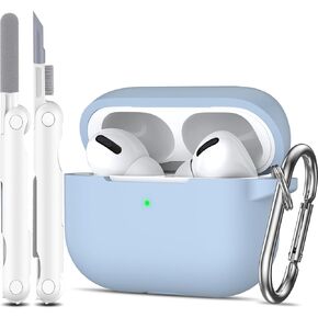 AirPods Pro Case Cover, Military Grade Anti-Fall Soft Silicone Shock-Absorbing Protective AirPods Pro 2nd/1st Generation Case with Keychain and Cleaning Kit, Front LED Visible, Sky Blue