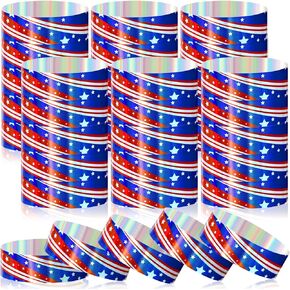 Henoyso 500 Pcs Independence Day Wristbands for Events Holographic Patriotic Paper Wristbands 4th of July Paper Bracelets Star Paper Wrist Strap for Veterans Memorial Day Party