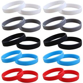 20 Pcs Rubber Bracelets for Men Women, Stretch Blank Silicone Wristbands Bracelets for Events Party Sports (Black, White, Gray, Red, Blue)