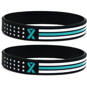 Teal Awareness Ribbon Flag Wristbands (6-pack) - Bulk Pack of Support Bracelets for Anti-Bullying Awareness, Sexual Assault Awareness, Addiction Recovery, Cancer Awareness, Silicone Rubber in Kuwait