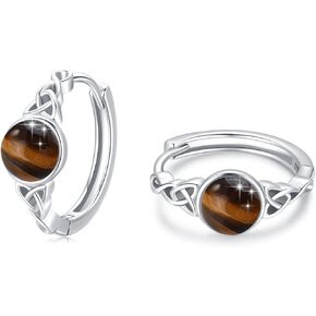 Celtic Huggie Earrings S925 Sterling Silver Gemstone Hinged Hoop Earrings Irish Earrings Cartilage Hoop Earrings Small Hoop Earrings for Women