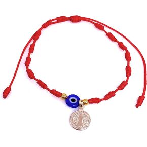 سوار ليزلي بولز ذو الخيط الأحمر سانت بنديكت مع مجوهرات مصنوعة يدويًا موصل عين الشر الزرقاء الصغيرة in Kuwait