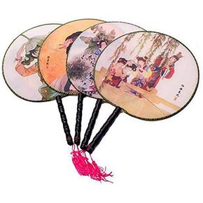 Set of 4 Elegant Vintage Chinese Fan Dancing Fan Traditional Painting Round Hand Fan Classic Palace Paddle Hand Fan