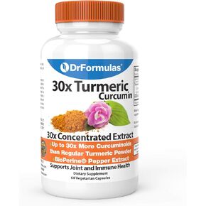 DrFormulas 30x Turmeric Curcumin Extract 1500mg Capsules with Black Pepper | 30x Stronger Than Regular Turmeric Powder, 60 Capsules