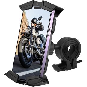 Motorcycle Phone Mount, Phone Holder for Bikes, Bicycle, Motorcycles, Scooters, Strollers, Compatible w/iPhone & Android Cell Phones, 360° Rotatable Adjustable Bike Phone Mount