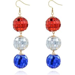 4th of July American Flag Earrings Patriotic Red White Blue USA Drop Dangle Earring,Independence Day Earrings Jewelry Gift for Women Girls