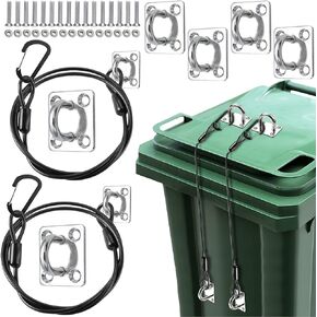 2 Set Trash Can Lid Lock 21.6" Wire Ropes Garbage Can Locks for Outdoor Animals Raccoons Dog Squirrel Bear Proof Deterrent Trash Bin Lock Gaurd with Mounting Accessories
