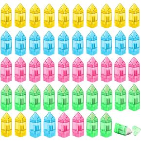 48 Pcs Pencil Sharpeners Manual Handheld Pencil Sharpener with Eraser Single Hole Triangular Shape Plastic Crayon Sharpener with Receptacle for Kids Student School Office Operation Christmas Boxes