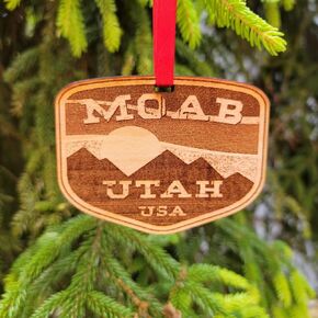 Moab Utah Ornament Christmas Wood Laser Cut 3.5" UT Arches National Park Mountain Biking