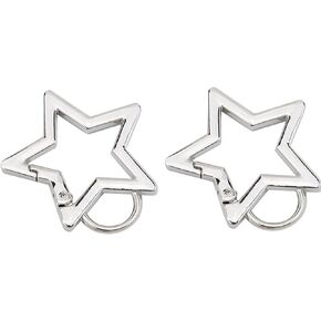 2Pcs Silver Star Shaped Stainless Steel Keychain Clip Carabiner Snap Hook Holder Star Carabiner Hook Clip Key Holder Carabiner Clip for Keys and Wallet with Key Chain Rings Accessories