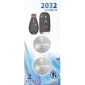 2 Pack CR2032 Remote Key FOB Battery Compatible with Jeep Dodge Chrysler Key fob Prox fits 2008-2022 Case Shell 300 Challenger Dart Durango Grand Caravan Journey RAM Cherokee Routan Town