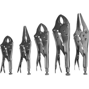 Lichamp 5PCS Vice Locking Pliers Set, 10 9 7 6 5 inches Curved Jaw Vise Pliers and Curved Jaw Grip Pliers Set
