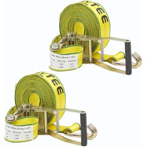 Mytee Products (10 Pack 2 Inch x 27 FT Yellow Ratchet Strap with J Hooks - 10,000 Lbs Breaking Strength - Heavy Duty Tie Down Cargo Truck Straps with Wire Hooks for Flatbed, Truck, Trailers Pickup