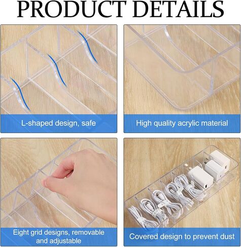 2 Pcs Clear Charger Cord Organizer Boxs,Plastic Cable Storage Box with 20 Wire Ties,Power Cord Organizer with 8 Compartments,Electronics Organizer with Lid for Home Office Accessories Storage in Saudi Arabia