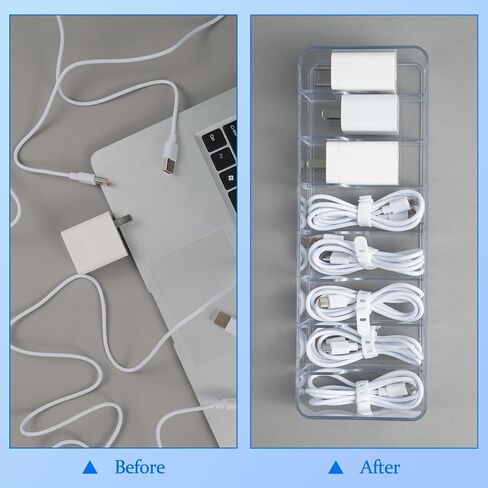 2 Pcs Clear Charger Cord Organizer Boxs,Plastic Cable Storage Box with 20 Wire Ties,Power Cord Organizer with 8 Compartments,Electronics Organizer with Lid for Home Office Accessories Storage in Saudi Arabia