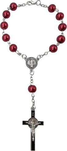 TALISMAN4U ميدالية سانت بنديكت المقدسة مسبحة كاثوليكية لعقد واحد لمرآة الرؤية الخلفية للسيارة حبات اللؤلؤ الزجاجية سوار مسبحة تلقائي للنساء والرجال صليب سانت بنديكت هدية دينية in Kuwait