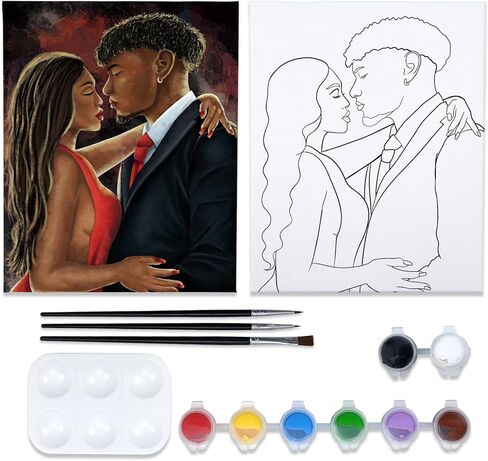 طقم الطلاء القماشي من nuberlic المرسوم مسبقًا للرسم للبالغين، DIY زوجين الحب الخطوط العريضة للطلاء للبالغين وحفلة رشفة لصالح عيد ميلاد عيد الحب هدية 8 × 10 بوصة قماش in Kuwait