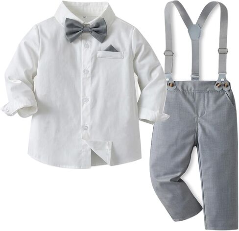 Toddler Dress Suits Baby Boys Clothes Sets Bowtie Shirts Suspenders Pants 4pcs Gentleman Outfits Suit 6 Month 6 Years in Kuwait