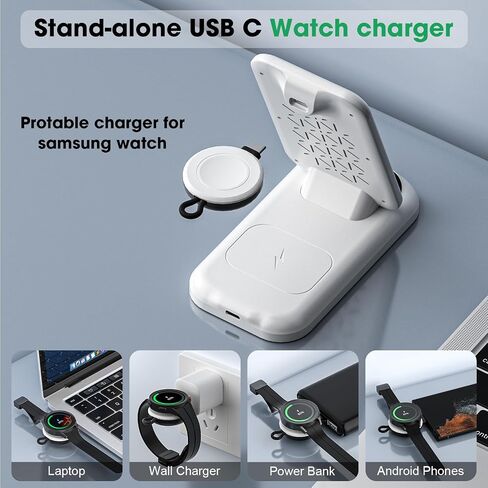 for Samsung Wireless Charger, 3 in 1 Charging Station for Galaxy S23 S22 S21 S20 Ultra FE/Note 20 10 9/Z Flip Fold Series,Galaxy Watch 5 Pro/5/4/3/Active 2,Buds+/Pro/Live(with Adapter) (White) in Saudi Arabia