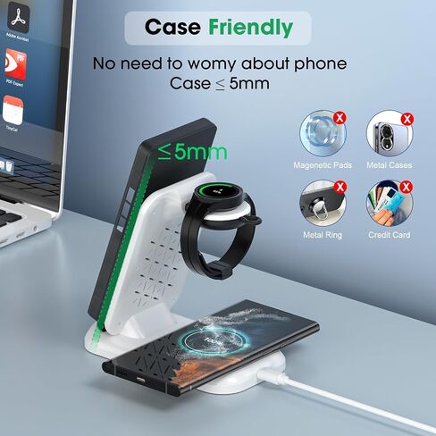 for Samsung Wireless Charger, 3 in 1 Charging Station for Galaxy S23 S22 S21 S20 Ultra FE/Note 20 10 9/Z Flip Fold Series,Galaxy Watch 5 Pro/5/4/3/Active 2,Buds+/Pro/Live(with Adapter) (White) in Saudi Arabia