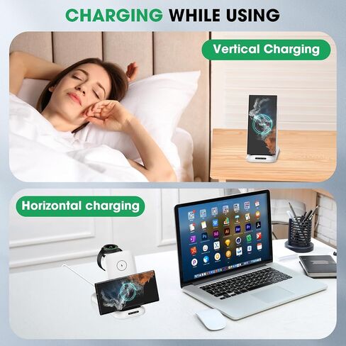 for Samsung Wireless Charger, 3 in 1 Charging Station for Galaxy S23 S22 S21 S20 Ultra FE/Note 20 10 9/Z Flip Fold Series,Galaxy Watch 5 Pro/5/4/3/Active 2,Buds+/Pro/Live(with Adapter) (White) in Saudi Arabia