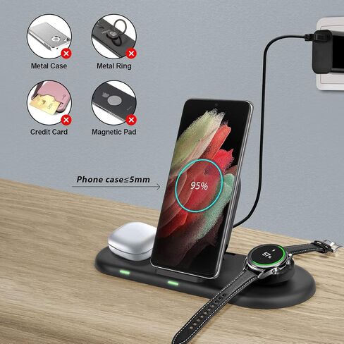 محطة شحن سامسونج، شاحن لاسلكي قابل للطي لهاتف Samsung Galaxy S24 Ultra/S24+/S24/S23+/S23/S22+/S22/Z Fold 5/Z Flip 5/Note 20، لساعة Samsung 6/6 Classic/5/5 Pro، سماعات جالاكسي 2 برو/2 in Kuwait