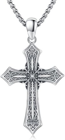 Gothic Cross Necklace for Men Women 925 Sterling Silver Cross Pendant Faith Chain Necklace Christian Jewelry Religious Birthday Gifts for Christian Father Boys Girls in Saudi Arabia