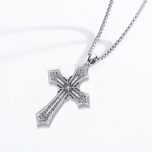 Gothic Cross Necklace for Men Women 925 Sterling Silver Cross Pendant Faith Chain Necklace Christian Jewelry Religious Birthday Gifts for Christian Father Boys Girls in Saudi Arabia