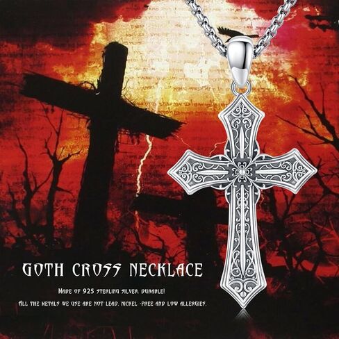 Gothic Cross Necklace for Men Women 925 Sterling Silver Cross Pendant Faith Chain Necklace Christian Jewelry Religious Birthday Gifts for Christian Father Boys Girls in Saudi Arabia