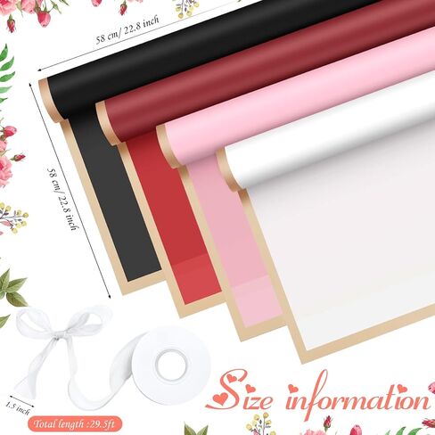 Fainne 40 Pcs Mothers Day Pure Color Flower Wrapping Paper Gold Edge Florist Bouquet Supplies Waterproof Gift Floral Paper Florist Paper Flower Bouquet Wrap, 22.8 x 22.8 in(Black) in Saudi Arabia