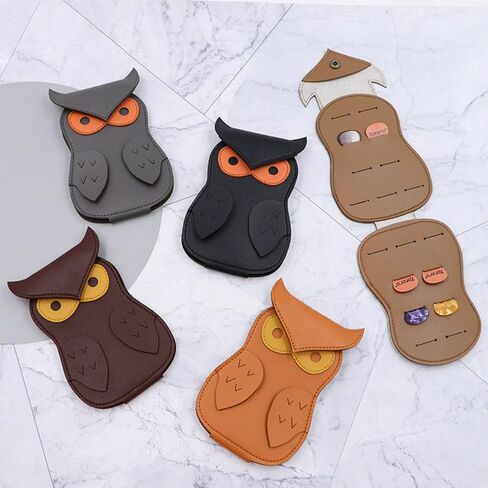 Leather Owl Guitar Pick Case, 18 Picks Storage Pouch Box In Night Owl Design, Portable Chic Accessory Bass Pick Organizer for Electric Guitar Lovers (Black) in Saudi Arabia