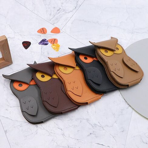 Leather Owl Guitar Pick Case, 18 Picks Storage Pouch Box In Night Owl Design, Portable Chic Accessory Bass Pick Organizer for Electric Guitar Lovers (Black) in Saudi Arabia