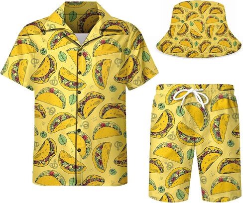 Men's 2 Piece Tracksuit funny hawaiian shirts for men Button Down Shirt Shorts rave Outfits With Bucket Hats in Saudi Arabia