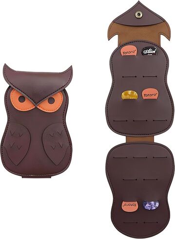 Leather Owl Guitar Pick Case, 18 Picks Storage Pouch Box In Night Owl Design, Portable Chic Accessory Bass Pick Organizer for Electric Guitar Lovers (Black) in Saudi Arabia