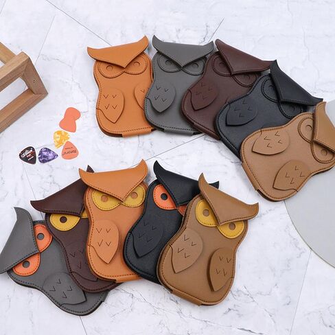 Leather Owl Guitar Pick Case, 18 Picks Storage Pouch Box In Night Owl Design, Portable Chic Accessory Bass Pick Organizer for Electric Guitar Lovers (Black) in Saudi Arabia