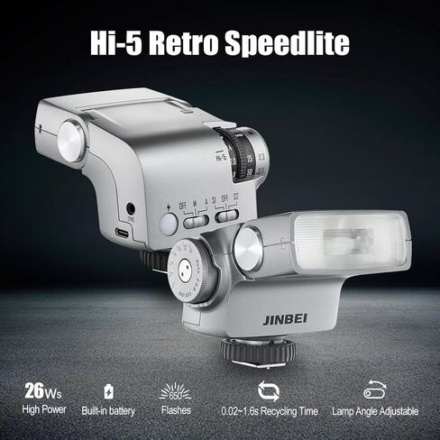 ومضات كاميرا JINBEI 25Ws Hi-5 الرجعية، Speedlite GN16 مع أوضاع حساسة للصور S1/S2، CCT 6000K±200K، مدمج لكاميرات Sony Canon Nikon Fuji Olympus Hot Shoe in Saudi Arabia
