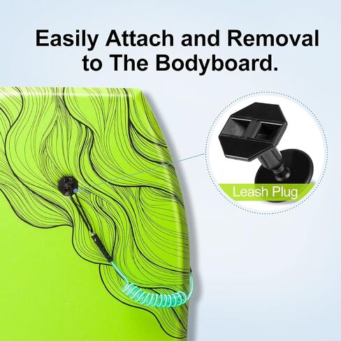 Bodyboard Leash with Plug Premium Body Board Wrist Leashes Comfortable Padded Neoprene Cuff with Double Stainless Steel Anti-Rust Swivels Quick Release Velcro Pull Tab in Saudi Arabia