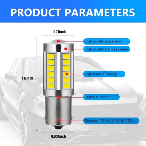 gunhunt Pack-4 Car Led Lights, Turn Signal Lights, 6500K Light Set, 33SMD High Brightness Tail Lights, Automotive Bulb Replacements, Universal for Most Cars, Trucks (White #1156) in Saudi Arabia
