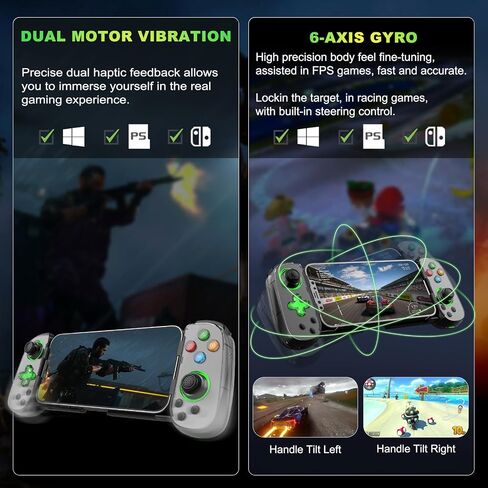 Koiiko Wireless Controller for iPhone 17/Android/PC/iPad/Tablet/Appl Arcade MFi Games/Switch, Support Streaming on PS/Xbox/PC Console, Cloud Gaming Gamepad Joystick - Turbo/Dual Motors Black in Kuwait