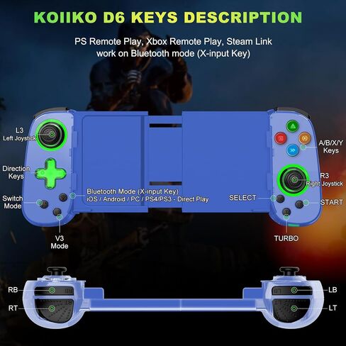 Koiiko Wireless Controller for iPhone 17/Android/PC/iPad/Tablet/Appl Arcade MFi Games/Switch, Support Streaming on PS/Xbox/PC Console, Cloud Gaming Gamepad Joystick - Turbo/Dual Motors Black in Kuwait