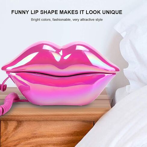 Fashionable Lip Telephone, Rose Red Electroplating Flocking Retro Sexy Home Phone, Mouth Corded Landline Telephone for Decoration Girls Gift in Saudi Arabia