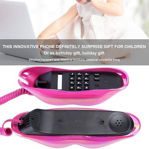 Fashionable Lip Telephone, Rose Red Electroplating Flocking Retro Sexy Home Phone, Mouth Corded Landline Telephone for Decoration Girls Gift in Saudi Arabia