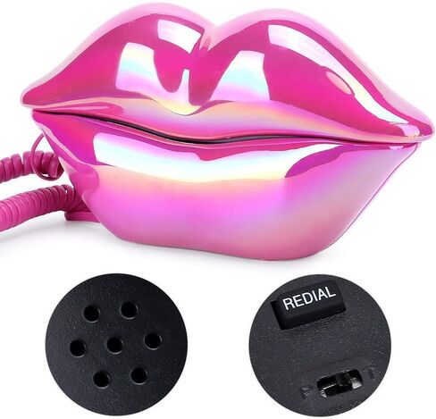Fashionable Lip Telephone, Rose Red Electroplating Flocking Retro Sexy Home Phone, Mouth Corded Landline Telephone for Decoration Girls Gift in Saudi Arabia