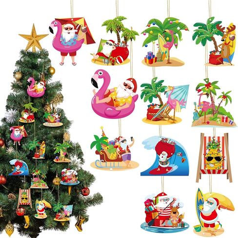12 Pcs July Christmas Wooden Hanging Ornaments Christmas in July Ornament July Christmas Decorations Beach Wooden Slices with String Summer Tree Ornament for July Xmas Holiday Party Supplies in Saudi Arabia