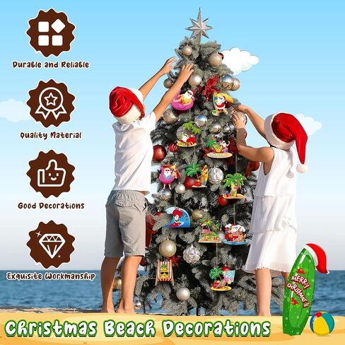 12 Pcs July Christmas Wooden Hanging Ornaments Christmas in July Ornament July Christmas Decorations Beach Wooden Slices with String Summer Tree Ornament for July Xmas Holiday Party Supplies in Saudi Arabia